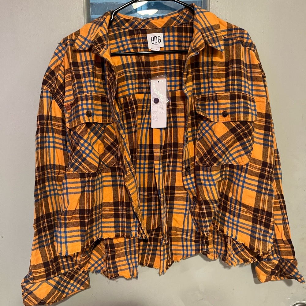 BDG cropped orange and blue flannel